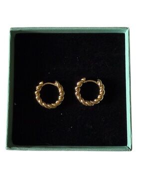 Gold Twisted Hoop Earrings - Women's Jewelry